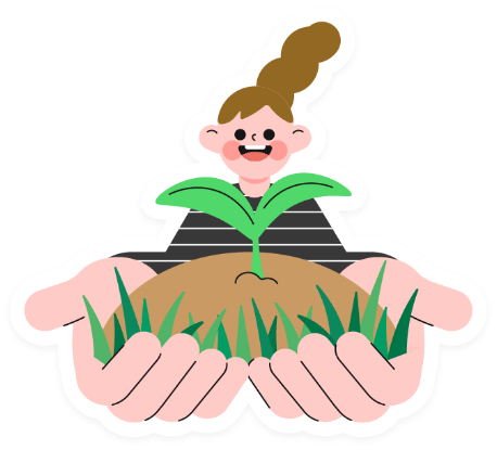 흙에 핀 새싹을 들고 있는 일러스트