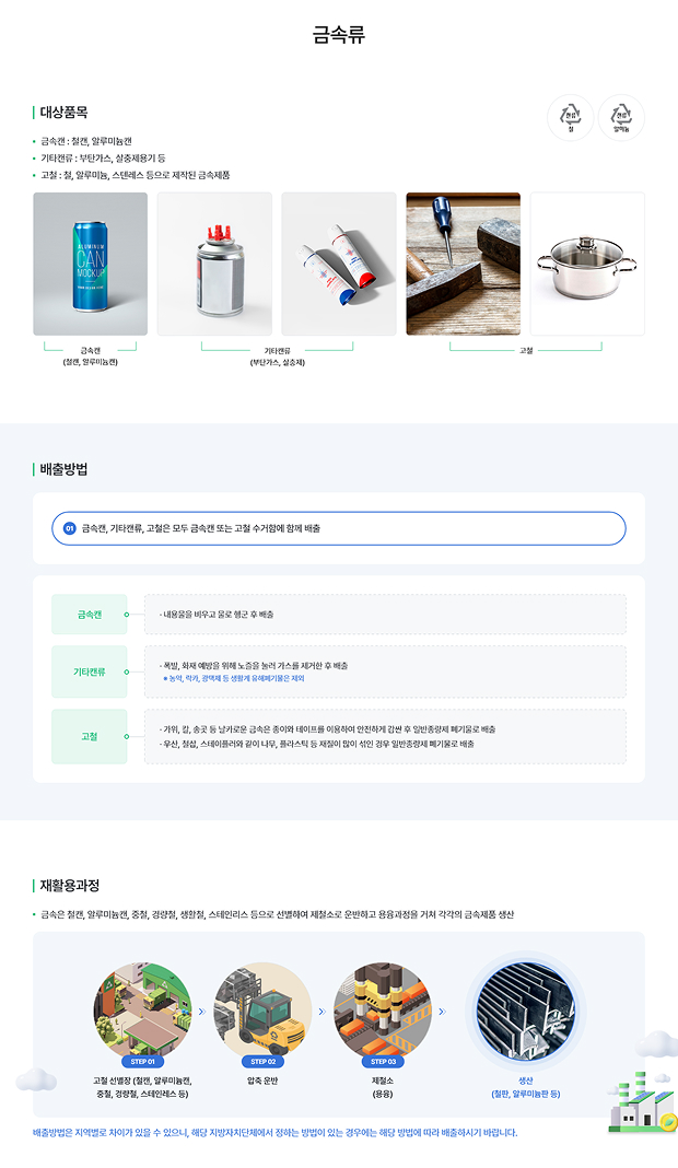 품목별 배출방법 금속류 페이지에 대한 설명 이미지